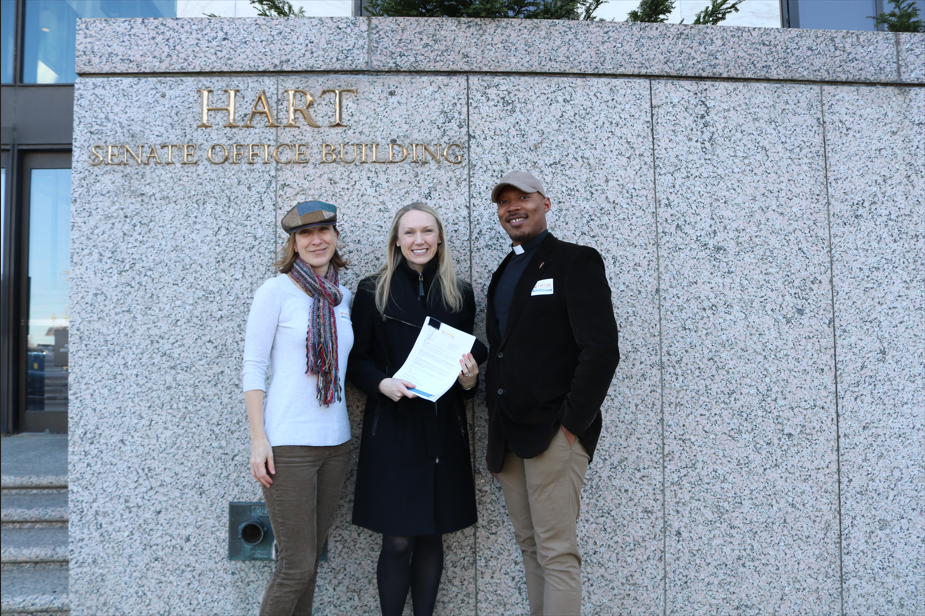 Sister Quincy Howard, OP and Minister Christian Watkins deliver NETWORK letter to Senator Durbin's staff. 