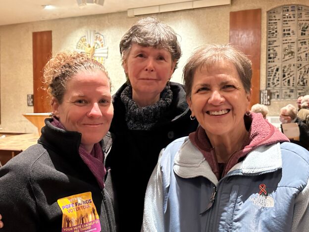 Ursuline Sisters of Cleveland Erin Zubal, Diane Therese Pinchot, and Susan Zion, pictured at a Cleveland stop on NETWORK's Pope Francis Voter Tour in the fall of 2022.