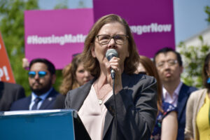 Mary J. Novak at the Care Not Cuts Rally on The Hill in April 2023