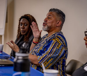 Rev. Dr. Gregory Edwards, Executive Director of POWER Interfaith, participates in an Oct. 1 roundtable discussion in Allentown, Pa. During the 2024 Nuns on the Bus & Friends tour.