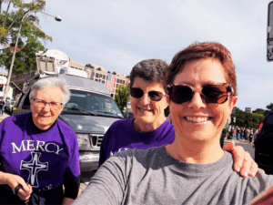 Sr. Terri Bednarz and Sr. Pat Flynn, both Sisters of Mercy with Laurie Carafone